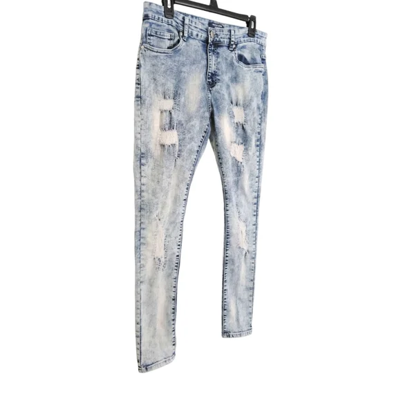 Hustle Skinny Super Stretch Distressed Denim Jeans Sz 34 - Picture 3 of 9